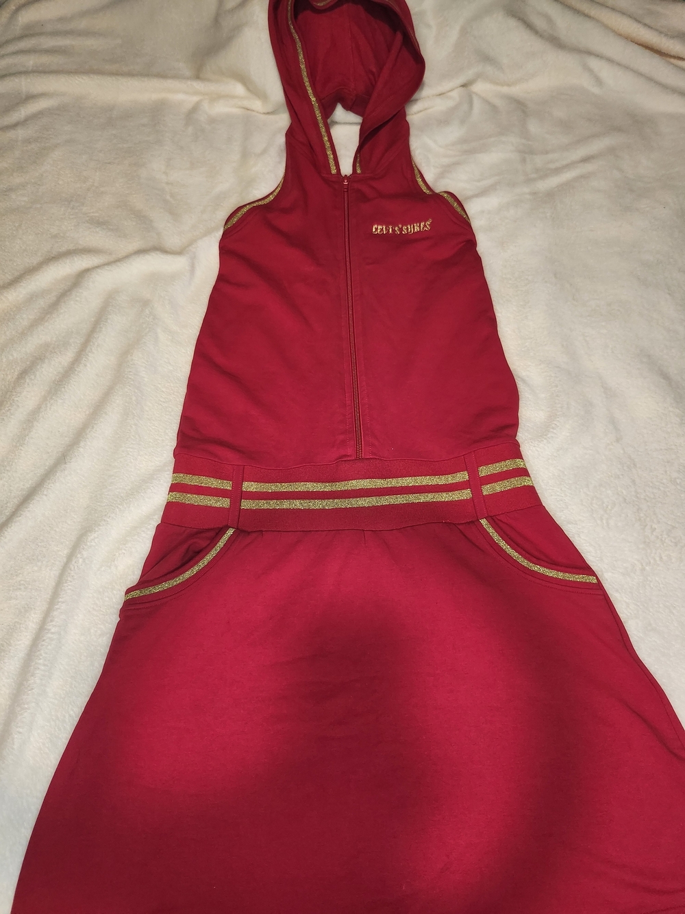 RARE Vintage 2000s Levi’s Sykes Metallic Gold Trim Hooded Athleisure Dress M